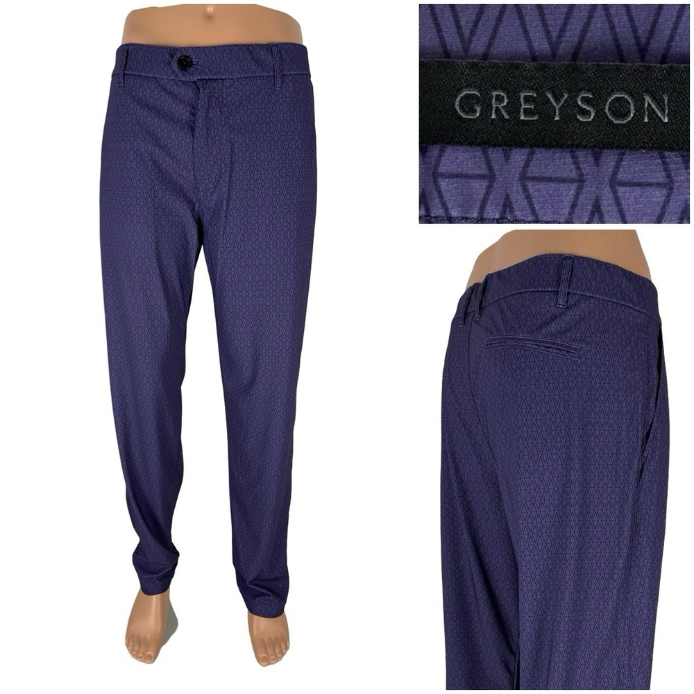 Greyson Mens 36 X 32 Pants Purple Geometric Pattern Polyester Elastane Limited